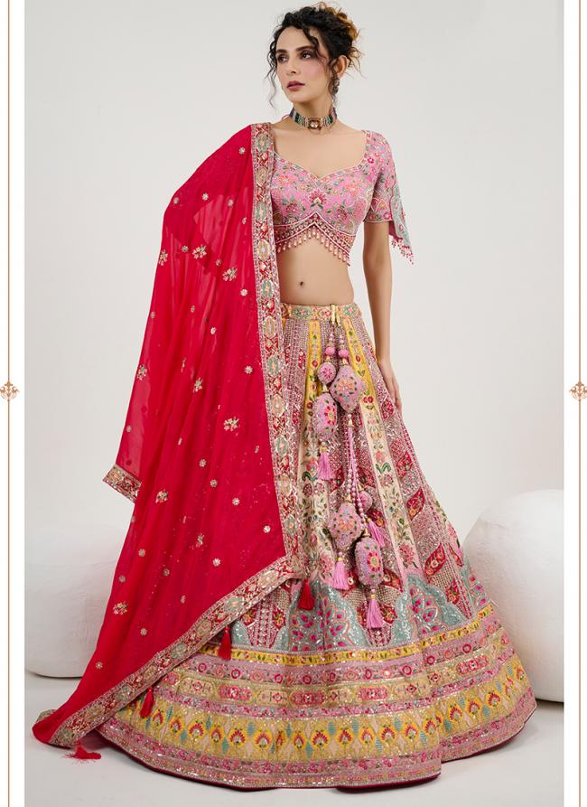 Silk Pink Bridal Wear Embroidery Work Ready To Wear Lehenga Choli